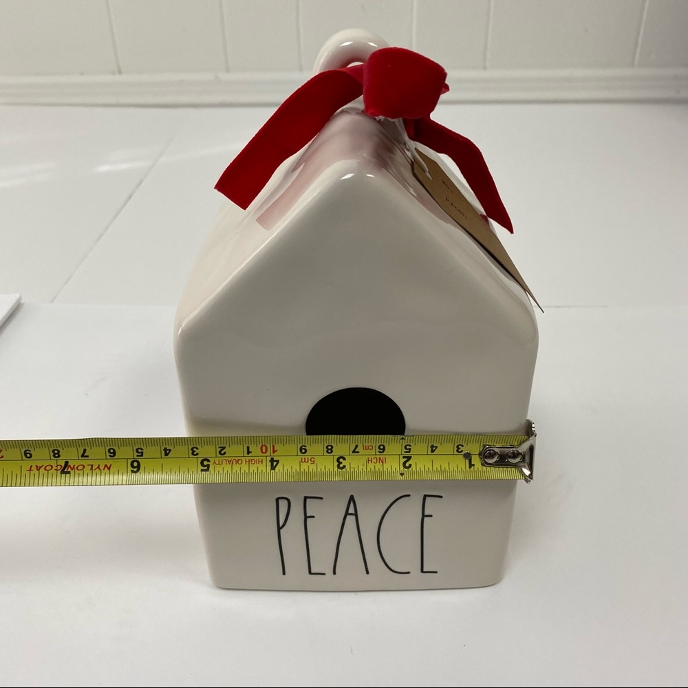 NWT Rae Dunn Artisan Collection Cream Ceramic Peace Bird House Red Bow & Tag - Picture 12 of 12